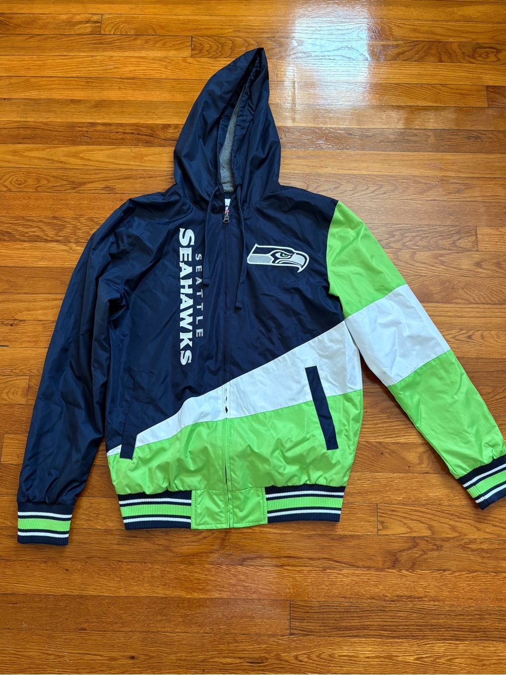 NFL Seattle Seahawks Navy, Lime & White Hooded Windbreaker
